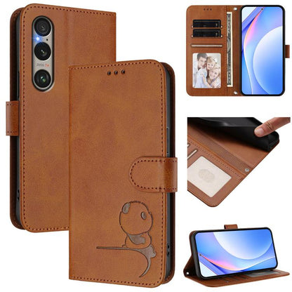Litter Panda Embossing RFID Leather Phone Case with Lanyard, For Sony Xperia 1 VIII, For Sony Xperia 10 VII, For Sony Xperia 1 VII, For Sony Xperia 10 VI, For Sony Xperia 1 VI, For Sony Xperia 5 VI, For Sony Xperia 5 V, For Sony Xperia 1 V             ...