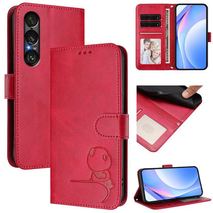 Litter Panda Embossing RFID Leather Phone Case with Lanyard, For Sony Xperia 1 VIII, For Sony Xperia 10 VII, For Sony Xperia 1 VII, For Sony Xperia 10 VI, For Sony Xperia 1 VI, For Sony Xperia 5 VI, For Sony Xperia 5 V, For Sony Xperia 1 V             ...