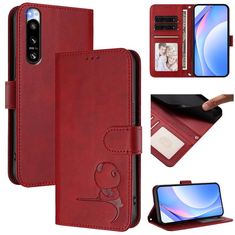 Litter Panda Embossing RFID Leather Phone Case with Lanyard, For Sony Xperia 1 VIII, For Sony Xperia 10 VII, For Sony Xperia 1 VII, For Sony Xperia 10 VI, For Sony Xperia 1 VI, For Sony Xperia 5 VI, For Sony Xperia 5 V, For Sony Xperia 1 V             ...