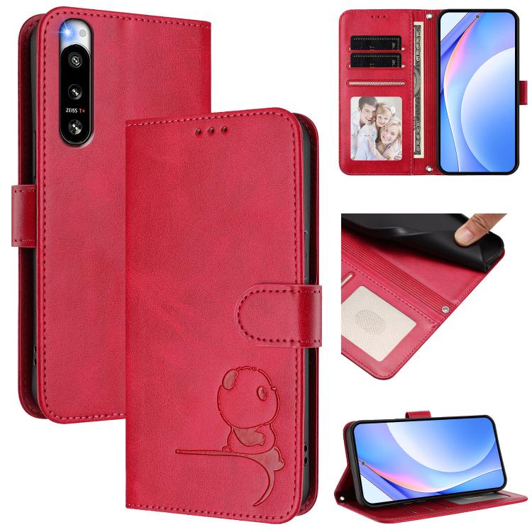 Litter Panda Embossing RFID Leather Phone Case with Lanyard, For Sony Xperia 1 VIII, For Sony Xperia 10 VII, For Sony Xperia 1 VII, For Sony Xperia 10 VI, For Sony Xperia 1 VI, For Sony Xperia 5 VI, For Sony Xperia 5 V, For Sony Xperia 1 V             ...