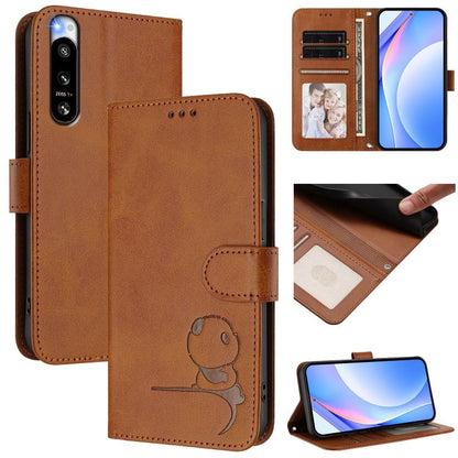 Litter Panda Embossing RFID Leather Phone Case with Lanyard, For Sony Xperia 1 VIII, For Sony Xperia 10 VII, For Sony Xperia 1 VII, For Sony Xperia 10 VI, For Sony Xperia 1 VI, For Sony Xperia 5 VI, For Sony Xperia 5 V, For Sony Xperia 1 V             ...