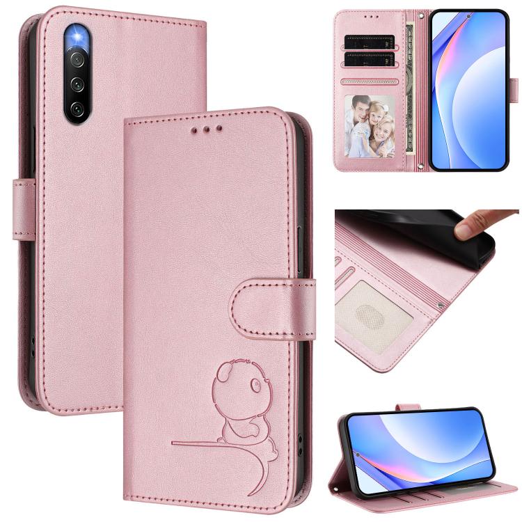 Litter Panda Embossing RFID Leather Phone Case with Lanyard, For Sony Xperia 1 VIII, For Sony Xperia 10 VII, For Sony Xperia 1 VII, For Sony Xperia 10 VI, For Sony Xperia 1 VI, For Sony Xperia 5 VI, For Sony Xperia 5 V, For Sony Xperia 1 V             ...