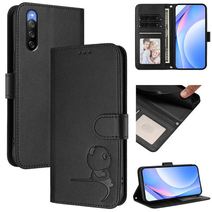 Litter Panda Embossing RFID Leather Phone Case with Lanyard, For Sony Xperia 1 VIII, For Sony Xperia 10 VII, For Sony Xperia 1 VII, For Sony Xperia 10 VI, For Sony Xperia 1 VI, For Sony Xperia 5 VI, For Sony Xperia 5 V, For Sony Xperia 1 V             ...