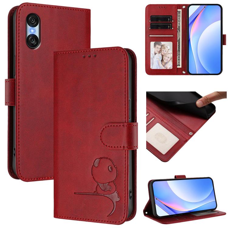Litter Panda Embossing RFID Leather Phone Case with Lanyard, For Sony Xperia 1 VIII, For Sony Xperia 10 VII, For Sony Xperia 1 VII, For Sony Xperia 10 VI, For Sony Xperia 1 VI, For Sony Xperia 5 VI, For Sony Xperia 5 V, For Sony Xperia 1 V             ...