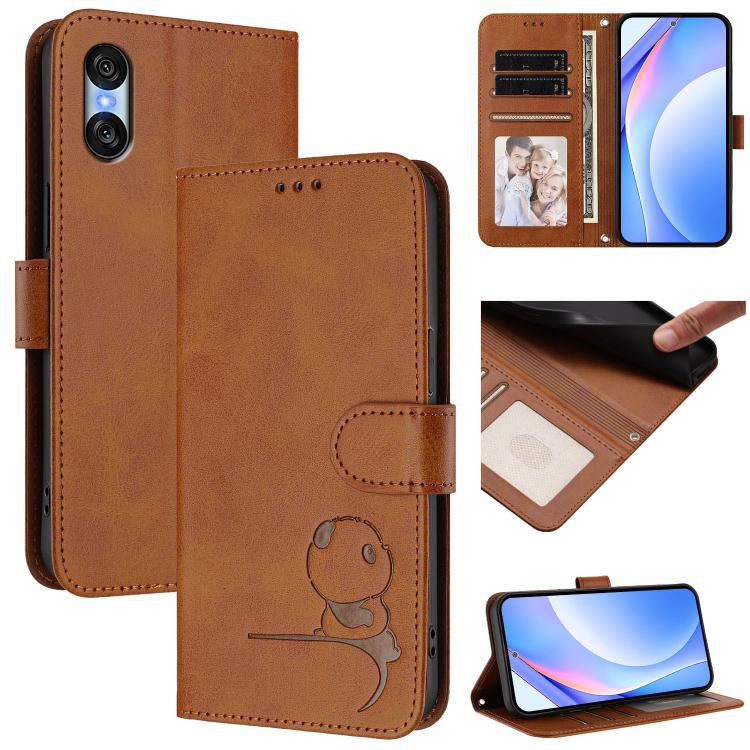 Litter Panda Embossing RFID Leather Phone Case with Lanyard, For Sony Xperia 1 VIII, For Sony Xperia 10 VII, For Sony Xperia 1 VII, For Sony Xperia 10 VI, For Sony Xperia 1 VI, For Sony Xperia 5 VI, For Sony Xperia 5 V, For Sony Xperia 1 V             ...