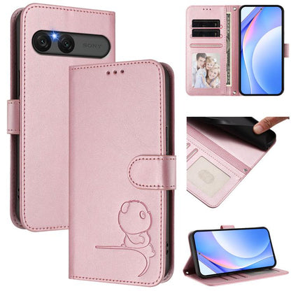 Litter Panda Embossing RFID Leather Phone Case with Lanyard, For Sony Xperia 1 VIII, For Sony Xperia 10 VII, For Sony Xperia 1 VII, For Sony Xperia 10 VI, For Sony Xperia 1 VI, For Sony Xperia 5 VI, For Sony Xperia 5 V, For Sony Xperia 1 V             ...