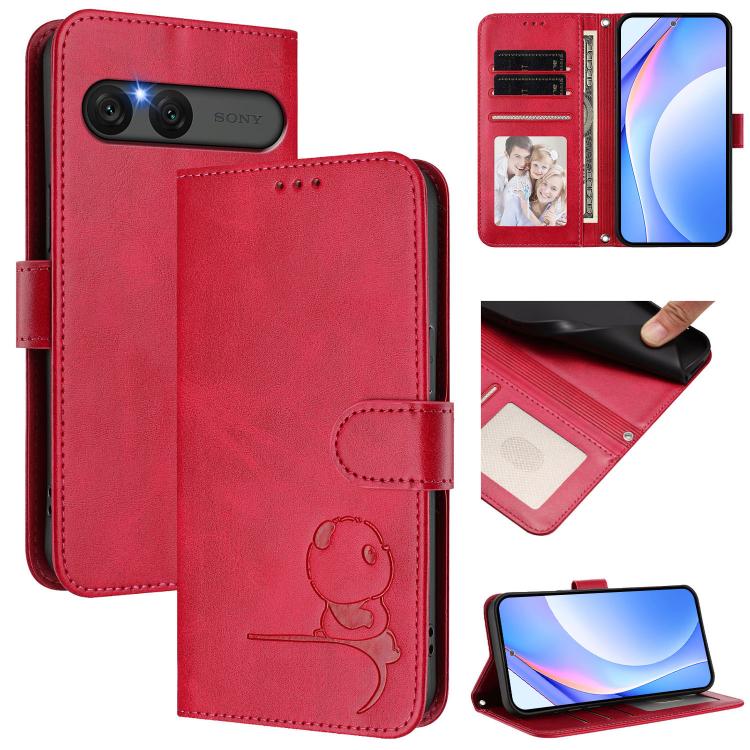 Litter Panda Embossing RFID Leather Phone Case with Lanyard, For Sony Xperia 1 VIII, For Sony Xperia 10 VII, For Sony Xperia 1 VII, For Sony Xperia 10 VI, For Sony Xperia 1 VI, For Sony Xperia 5 VI, For Sony Xperia 5 V, For Sony Xperia 1 V             ...
