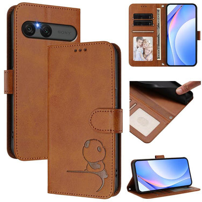 Litter Panda Embossing RFID Leather Phone Case with Lanyard, For Sony Xperia 1 VIII, For Sony Xperia 10 VII, For Sony Xperia 1 VII, For Sony Xperia 10 VI, For Sony Xperia 1 VI, For Sony Xperia 5 VI, For Sony Xperia 5 V, For Sony Xperia 1 V             ...