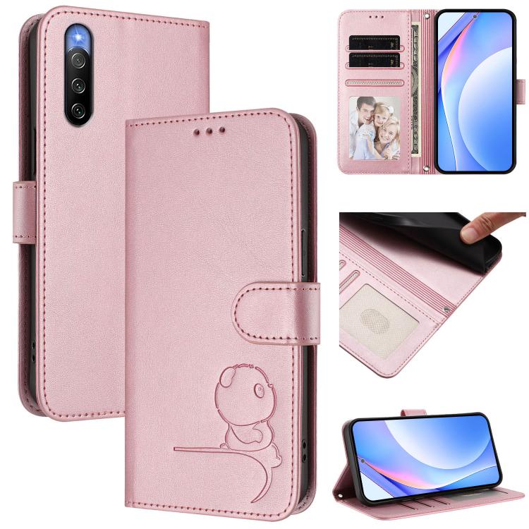 Litter Panda Embossing RFID Leather Phone Case with Lanyard, For Sony Xperia 1 VIII, For Sony Xperia 10 VII, For Sony Xperia 1 VII, For Sony Xperia 10 VI, For Sony Xperia 1 VI, For Sony Xperia 5 VI, For Sony Xperia 5 V, For Sony Xperia 1 V             ...