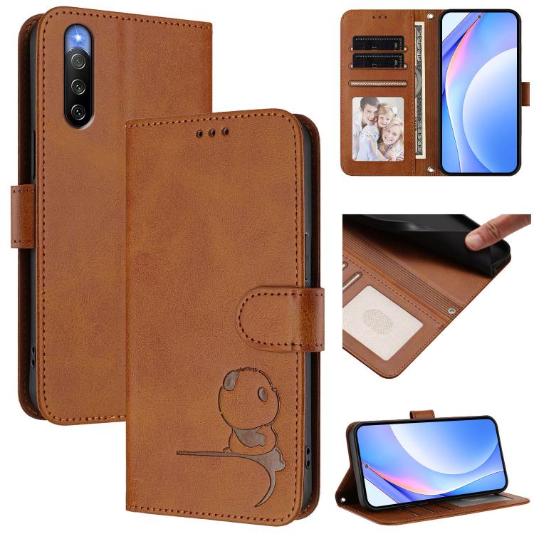 Litter Panda Embossing RFID Leather Phone Case with Lanyard, For Sony Xperia 1 VIII, For Sony Xperia 10 VII, For Sony Xperia 1 VII, For Sony Xperia 10 VI, For Sony Xperia 1 VI, For Sony Xperia 5 VI, For Sony Xperia 5 V, For Sony Xperia 1 V             ...