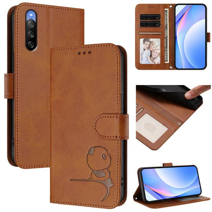 Litter Panda Embossing RFID Leather Phone Case with Lanyard, For Sony Xperia 1 VIII, For Sony Xperia 10 VII, For Sony Xperia 1 VII, For Sony Xperia 10 VI, For Sony Xperia 1 VI, For Sony Xperia 5 VI, For Sony Xperia 5 V, For Sony Xperia 1 V             ...