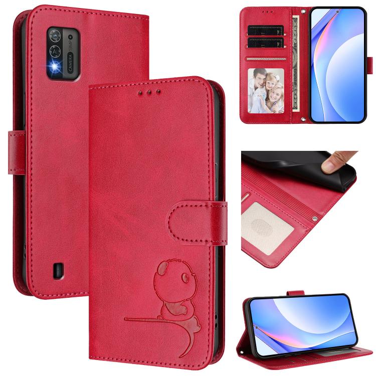 Litter Panda Embossing RFID Leather Phone Case with Lanyard, For ZTE Blade V50 Vita, For ZTE Blade A53 / A53+, For ZTE Blade A53 Pro, For ZTE Blade A52 Lite, For ZTE Blade V40s, For ZTE Blade A52