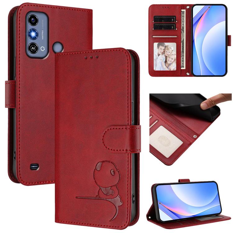 Litter Panda Embossing RFID Leather Phone Case with Lanyard, For ZTE Blade V50 Vita, For ZTE Blade A53 / A53+, For ZTE Blade A53 Pro, For ZTE Blade A52 Lite, For ZTE Blade V40s, For ZTE Blade A52