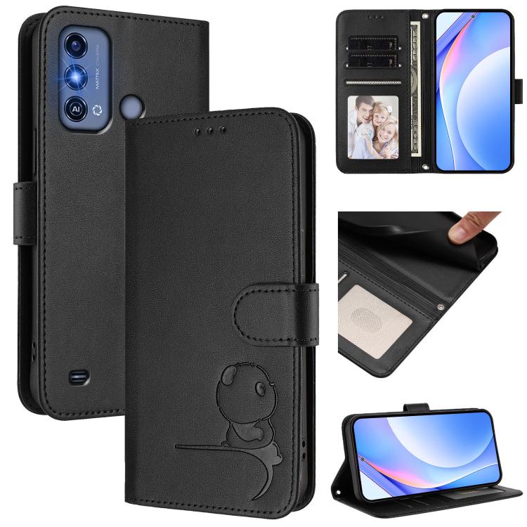 Litter Panda Embossing RFID Leather Phone Case with Lanyard, For ZTE Blade V50 Vita, For ZTE Blade A53 / A53+, For ZTE Blade A53 Pro, For ZTE Blade A52 Lite, For ZTE Blade V40s, For ZTE Blade A52