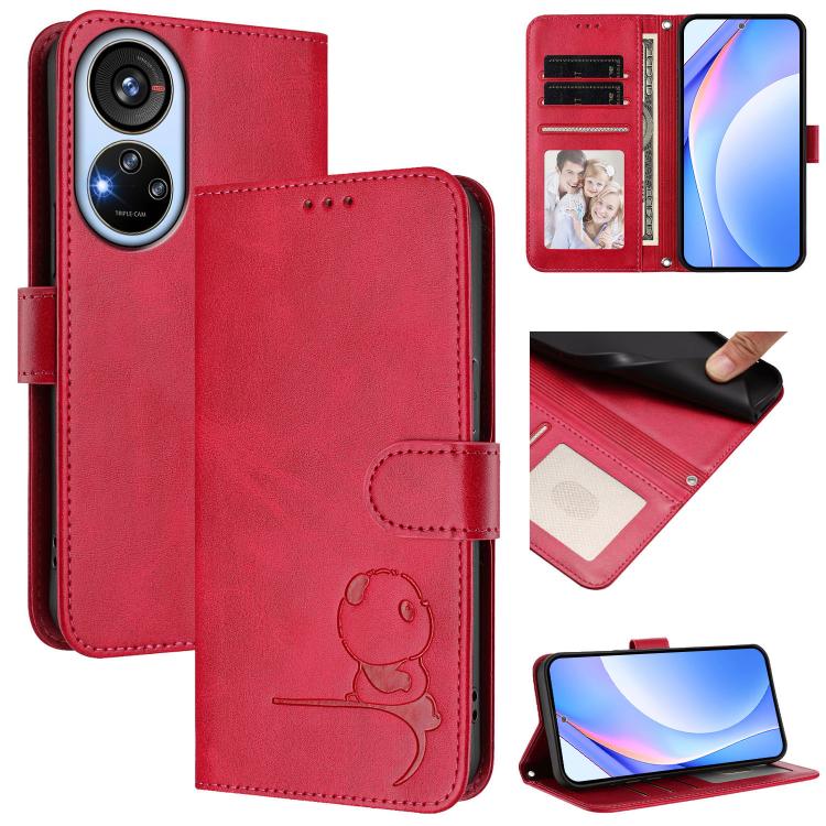 Litter Panda Embossing RFID Leather Phone Case with Lanyard, For ZTE Blade V50 Vita, For ZTE Blade A53 / A53+, For ZTE Blade A53 Pro, For ZTE Blade A52 Lite, For ZTE Blade V40s, For ZTE Blade A52