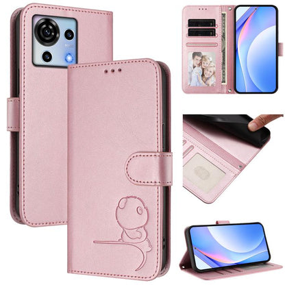 Litter Panda Embossing RFID Leather Phone Case with Lanyard, For ZTE Blade V50 Vita, For ZTE Blade A53 / A53+, For ZTE Blade A53 Pro, For ZTE Blade A52 Lite, For ZTE Blade V40s, For ZTE Blade A52