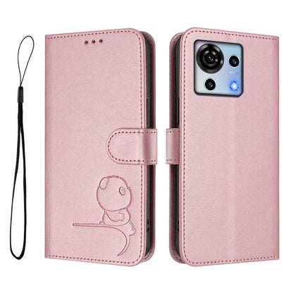 Litter Panda Embossing RFID Leather Phone Case with Lanyard, For ZTE Blade V50 Vita, For ZTE Blade A53 / A53+, For ZTE Blade A53 Pro, For ZTE Blade A52 Lite, For ZTE Blade V40s, For ZTE Blade A52