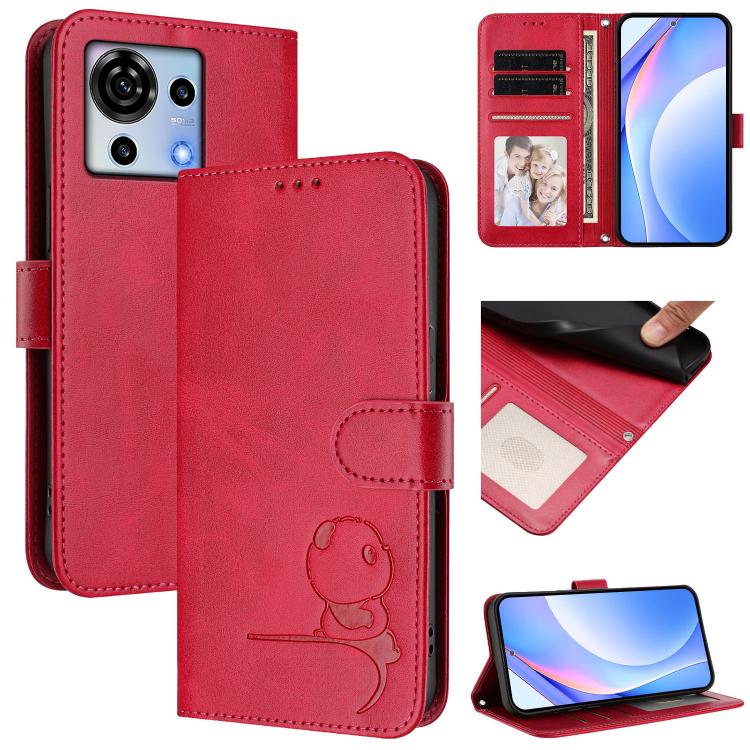 Litter Panda Embossing RFID Leather Phone Case with Lanyard, For ZTE Blade V50 Vita, For ZTE Blade A53 / A53+, For ZTE Blade A53 Pro, For ZTE Blade A52 Lite, For ZTE Blade V40s, For ZTE Blade A52