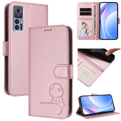 Litter Panda Embossing RFID Leather Phone Case with Lanyard, For TCL 30 4G / 30 5G / 30 Plus, For TCL 30 SE, For TCL 30 XE 5G / 30V 5G / T781S