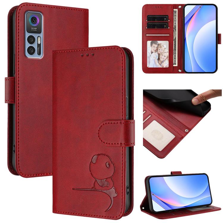 Litter Panda Embossing RFID Leather Phone Case with Lanyard, For TCL 30 4G / 30 5G / 30 Plus, For TCL 30 SE, For TCL 30 XE 5G / 30V 5G / T781S