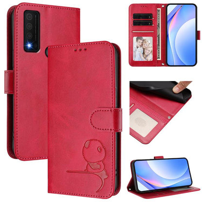 Litter Panda Embossing RFID Leather Phone Case with Lanyard, For TCL 30 4G / 30 5G / 30 Plus, For TCL 30 SE, For TCL 30 XE 5G / 30V 5G / T781S