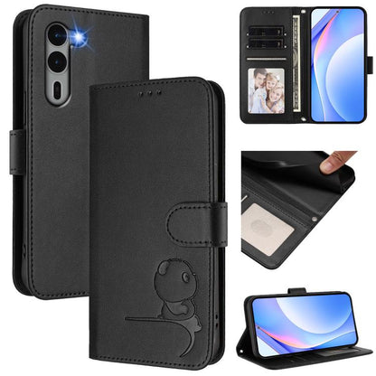 Litter Panda Embossing RFID Leather Phone Case with Lanyard, For Fujitsu Arrows We3, For Fujitsu FCNT Rakuraku F-53E, For Fujitsu Arrows We2 F-52E, For Fujitsu Arrows We2 Plus F-51E, For Fujitsu Arrows F-01L / F-42A