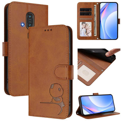 Litter Panda Embossing RFID Leather Phone Case with Lanyard, For Fujitsu Arrows We3, For Fujitsu FCNT Rakuraku F-53E, For Fujitsu Arrows We2 F-52E, For Fujitsu Arrows We2 Plus F-51E, For Fujitsu Arrows F-01L / F-42A