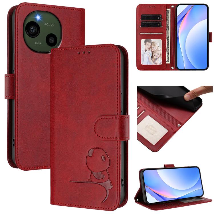 Litter Panda Embossing RFID Leather Phone Case with Lanyard, For Sharp Aquos wish6, For Sharp Aquos R11, For Sharp Aquos Sense10, For Sharp Aquos R10, For Sharp Aquos wish5, For Sharp Aquos Sense9 Plus, For Sharp Aquos Sense9                           ...