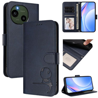 Litter Panda Embossing RFID Leather Phone Case with Lanyard, For Sharp Aquos wish6, For Sharp Aquos R11, For Sharp Aquos Sense10, For Sharp Aquos R10, For Sharp Aquos wish5, For Sharp Aquos Sense9 Plus, For Sharp Aquos Sense9                           ...