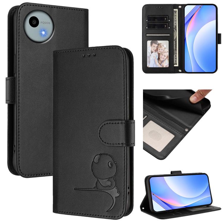 Litter Panda Embossing RFID Leather Phone Case with Lanyard, For Sharp Aquos wish6, For Sharp Aquos R11, For Sharp Aquos Sense10, For Sharp Aquos R10, For Sharp Aquos wish5, For Sharp Aquos Sense9 Plus, For Sharp Aquos Sense9                           ...