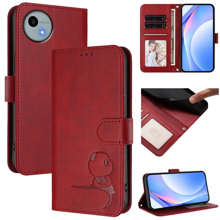 Litter Panda Embossing RFID Leather Phone Case with Lanyard, For Sharp Aquos wish6, For Sharp Aquos R11, For Sharp Aquos Sense10, For Sharp Aquos R10, For Sharp Aquos wish5, For Sharp Aquos Sense9 Plus, For Sharp Aquos Sense9                           ...