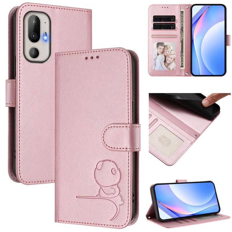 Litter Panda Embossing RFID Leather Phone Case with Lanyard, For HTC U24 Pro