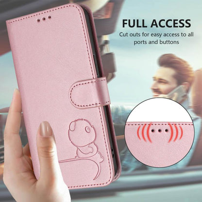 Litter Panda Embossing RFID Leather Phone Case with Lanyard, For HTC U24 Pro