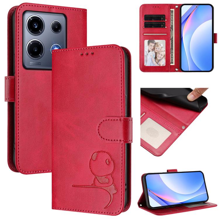 Litter Panda Embossing RFID Leather Phone Case with Lanyard, For Infinix Zero 40 4G / 5G, For Infinix Note 40X 5G, For Infinix Note 40 5G, For Infinix GT 20 Pro, For Infinix Note 40 Pro 4G / 5G, For Infinix Note 40 4G, For Infinix Hot 40 / Hot 40 Pro  ...