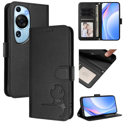 Litter Panda Embossing RFID Leather Phone Case with Lanyard, For Huawei Pura 70, For Huawei Mate 60 Pro / 60 Pro+, For Huawei Mate 60, For Huawei P60 Art, For Huawei P60 / P60 Pro