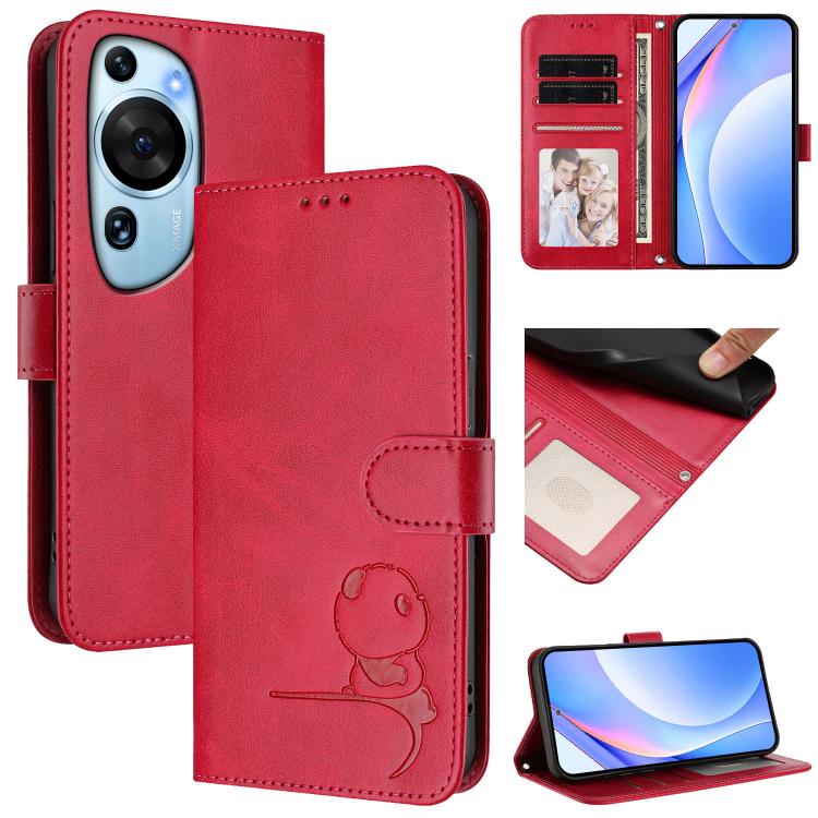 Litter Panda Embossing RFID Leather Phone Case with Lanyard, For Huawei Pura 70, For Huawei Mate 60 Pro / 60 Pro+, For Huawei Mate 60, For Huawei P60 Art, For Huawei P60 / P60 Pro