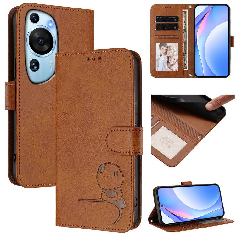 Litter Panda Embossing RFID Leather Phone Case with Lanyard, For Huawei Pura 70, For Huawei Mate 60 Pro / 60 Pro+, For Huawei Mate 60, For Huawei P60 Art, For Huawei P60 / P60 Pro