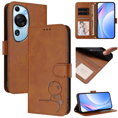 Litter Panda Embossing RFID Leather Phone Case with Lanyard, For Huawei Pura 70, For Huawei Mate 60 Pro / 60 Pro+, For Huawei Mate 60, For Huawei P60 Art, For Huawei P60 / P60 Pro