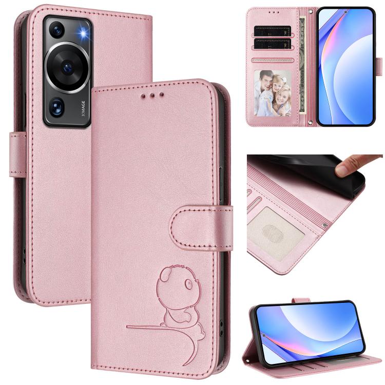 Litter Panda Embossing RFID Leather Phone Case with Lanyard, For Huawei Pura 70, For Huawei Mate 60 Pro / 60 Pro+, For Huawei Mate 60, For Huawei P60 Art, For Huawei P60 / P60 Pro
