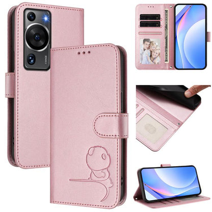Litter Panda Embossing RFID Leather Phone Case with Lanyard, For Huawei Pura 70, For Huawei Mate 60 Pro / 60 Pro+, For Huawei Mate 60, For Huawei P60 Art, For Huawei P60 / P60 Pro