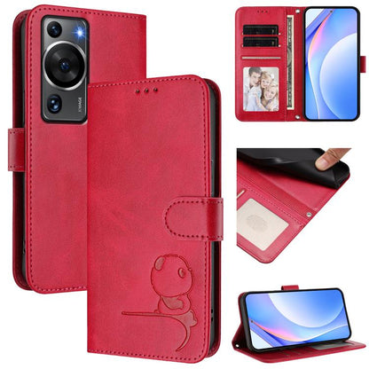 Litter Panda Embossing RFID Leather Phone Case with Lanyard, For Huawei Pura 70, For Huawei Mate 60 Pro / 60 Pro+, For Huawei Mate 60, For Huawei P60 Art, For Huawei P60 / P60 Pro