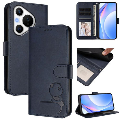 Litter Panda Embossing RFID Leather Phone Case with Lanyard, For Huawei Pura 70, For Huawei Mate 60 Pro / 60 Pro+, For Huawei Mate 60, For Huawei P60 Art, For Huawei P60 / P60 Pro