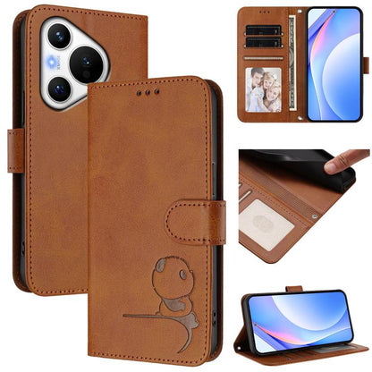 Litter Panda Embossing RFID Leather Phone Case with Lanyard, For Huawei Pura 70, For Huawei Mate 60 Pro / 60 Pro+, For Huawei Mate 60, For Huawei P60 Art, For Huawei P60 / P60 Pro