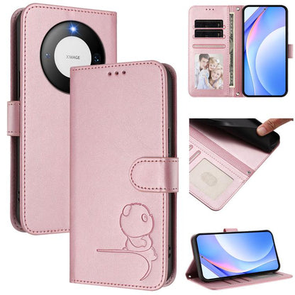 Litter Panda Embossing RFID Leather Phone Case with Lanyard, For Huawei Pura 70, For Huawei Mate 60 Pro / 60 Pro+, For Huawei Mate 60, For Huawei P60 Art, For Huawei P60 / P60 Pro