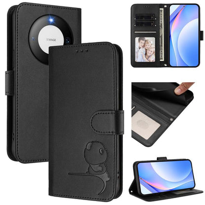 Litter Panda Embossing RFID Leather Phone Case with Lanyard, For Huawei Pura 70, For Huawei Mate 60 Pro / 60 Pro+, For Huawei Mate 60, For Huawei P60 Art, For Huawei P60 / P60 Pro