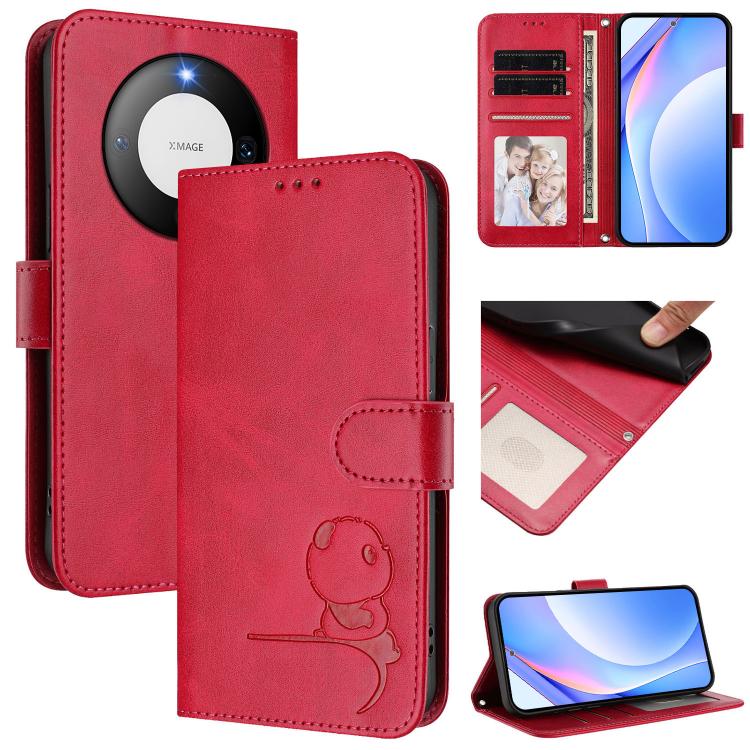 Litter Panda Embossing RFID Leather Phone Case with Lanyard, For Huawei Pura 70, For Huawei Mate 60 Pro / 60 Pro+, For Huawei Mate 60, For Huawei P60 Art, For Huawei P60 / P60 Pro