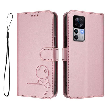Litter Panda Embossing RFID Leather Phone Case with Lanyard, For Xiaomi 12T / 12T Pro, For Xiaomi 12S Ultra, For Xiaomi Poco C40, For Xiaomi Civi 1S, For Xiaomi Poco M4 Pro 4G, For Xiaomi Poco X4 Pro 5G