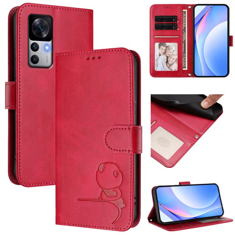 Litter Panda Embossing RFID Leather Phone Case with Lanyard, For Xiaomi 12T / 12T Pro, For Xiaomi 12S Ultra, For Xiaomi Poco C40, For Xiaomi Civi 1S, For Xiaomi Poco M4 Pro 4G, For Xiaomi Poco X4 Pro 5G