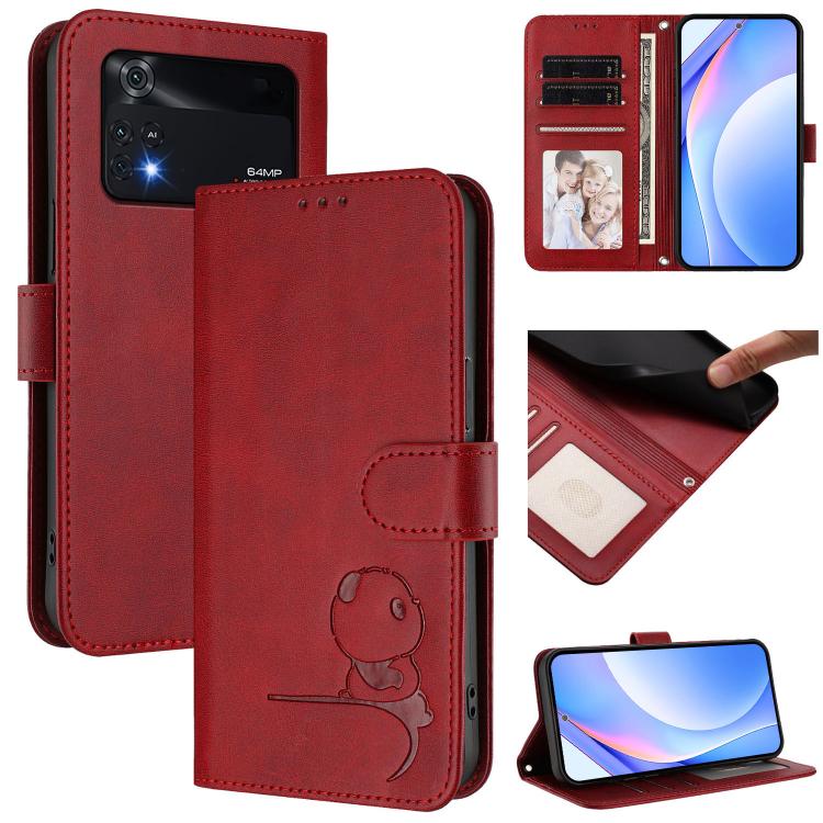 Litter Panda Embossing RFID Leather Phone Case with Lanyard, For Xiaomi 12T / 12T Pro, For Xiaomi 12S Ultra, For Xiaomi Poco C40, For Xiaomi Civi 1S, For Xiaomi Poco M4 Pro 4G, For Xiaomi Poco X4 Pro 5G