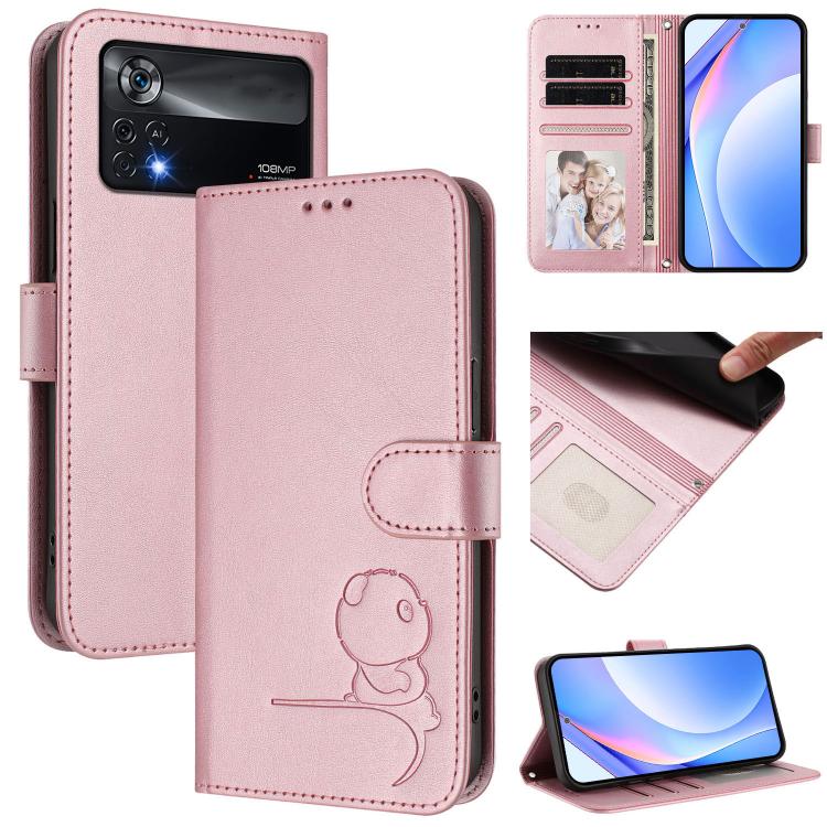 Litter Panda Embossing RFID Leather Phone Case with Lanyard, For Xiaomi 12T / 12T Pro, For Xiaomi 12S Ultra, For Xiaomi Poco C40, For Xiaomi Civi 1S, For Xiaomi Poco M4 Pro 4G, For Xiaomi Poco X4 Pro 5G